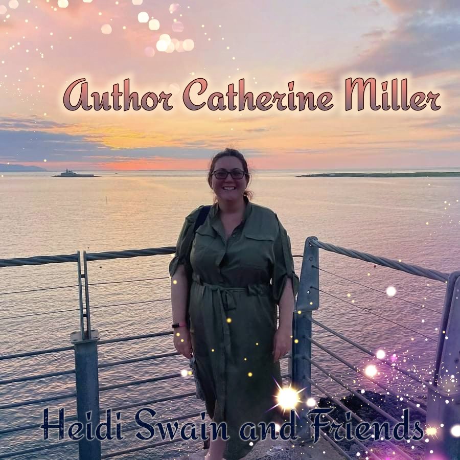 A full body picture of Author Catherine Miller with the seaside in the back ground